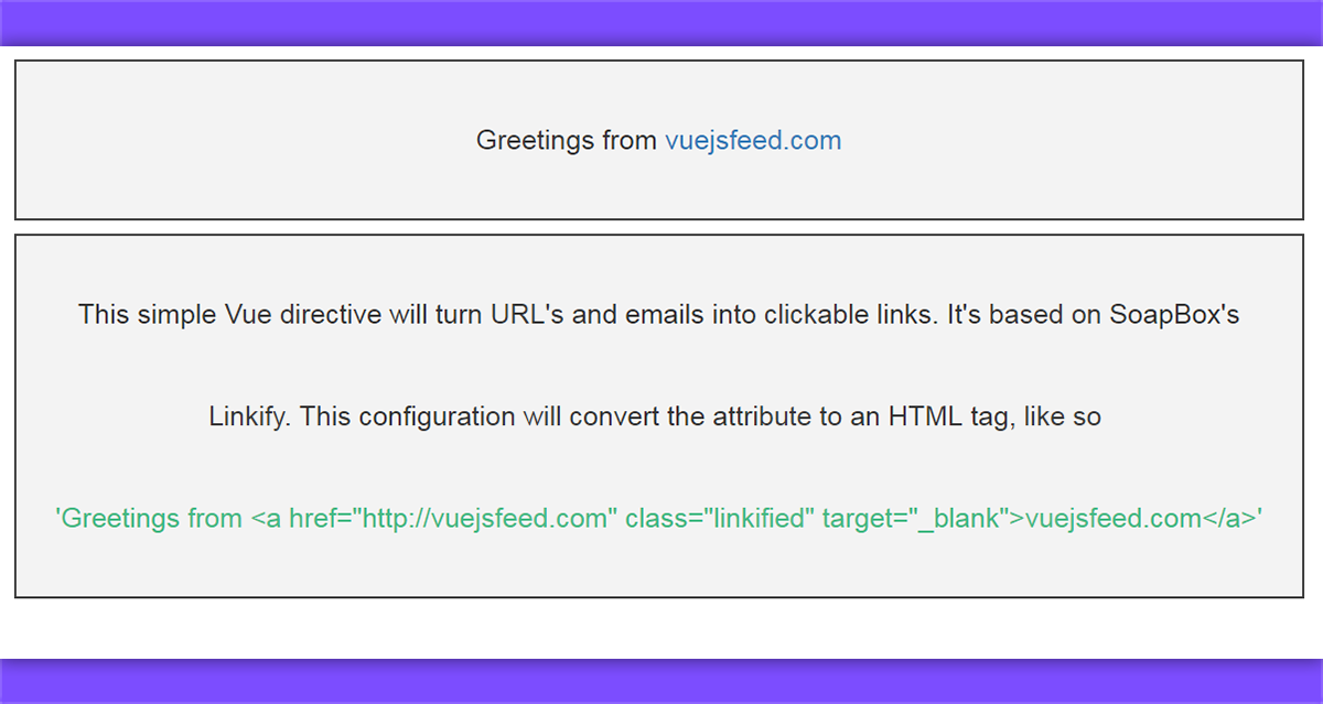 How to use vue-linkify to convert links from plain-text to clickable links  - Vue.js Feed