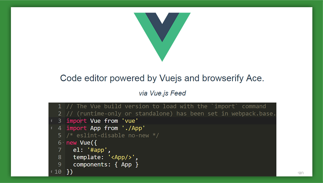 Code Editor Powered By Vuejs And Browserify Ace Vue Js Feed