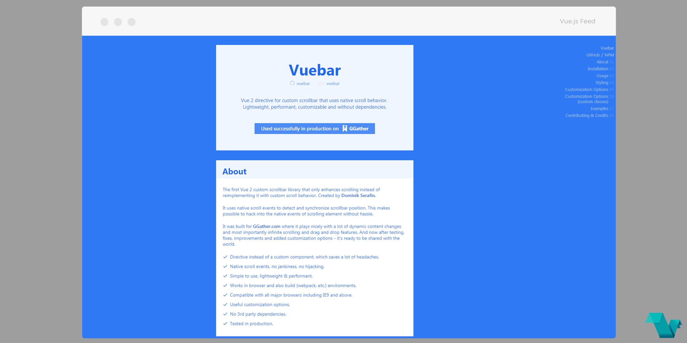 Vue directive for a custom scrollbar Vue.js Feed